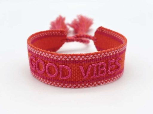 KI-generiertes Bild,Canvas Statement Armband Good Vibes Rot Quasten besticktes Webarmband