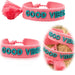 KI-generiertes Bild Canvas Statement Armband Good Vibes Small Rosa Pink Türkis Quasten besticktes Webarmband