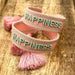 KI-generiertes Bild,Canvas Statement Armband Happiness Lachs Sage Grün Quasten besticktes Webarmband
