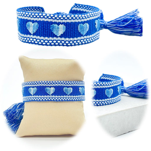 KI-generiertes Bild Canvas Statement Armband ❤️ Herzen ❤️ Blau Weiß Quasten besticktes Webarmband