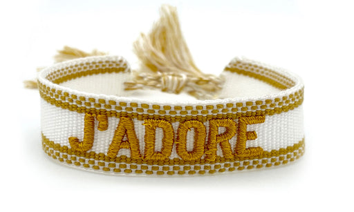 KI-generiertes Bild,Canvas Statement Armband J'ADORE Gold Quasten besticktes Webarmband