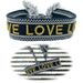 KI-generiertes Bild Canvas Statement Armband LOVE Blau Gold Quasten besticktes Webarmband
