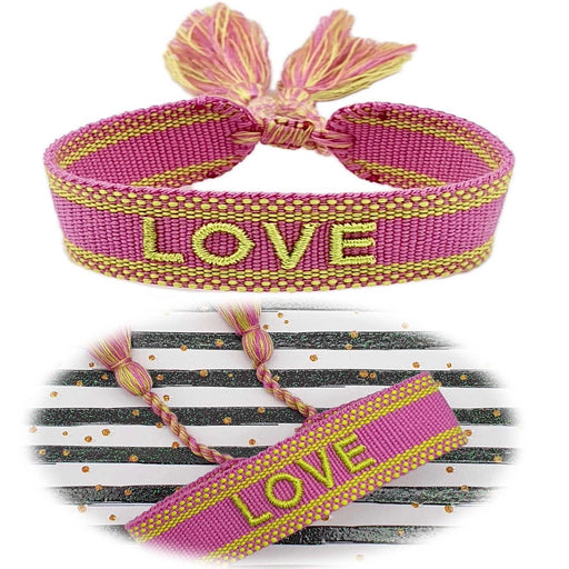 KI-generiertes Bild Canvas Statement Armband Love Lila Grün Quasten besticktes Webarmband
