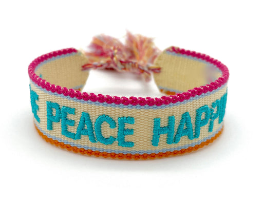 KI-generiertes Bild,Canvas Statement Armband Love Peace Happiness Quasten besticktes Webarmband