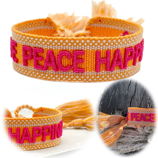 KI-generiertes Bild Canvas Statement Armband Love Peace Happiness Quasten besticktes Webarmband