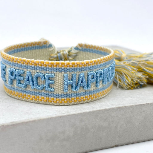 KI-generiertes Bild,Canvas Statement Armband Love Peace Happiness Quasten besticktes Webarmband