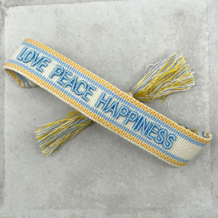 KI-generiertes Bild,Canvas Statement Armband Love Peace Happiness Quasten besticktes Webarmband