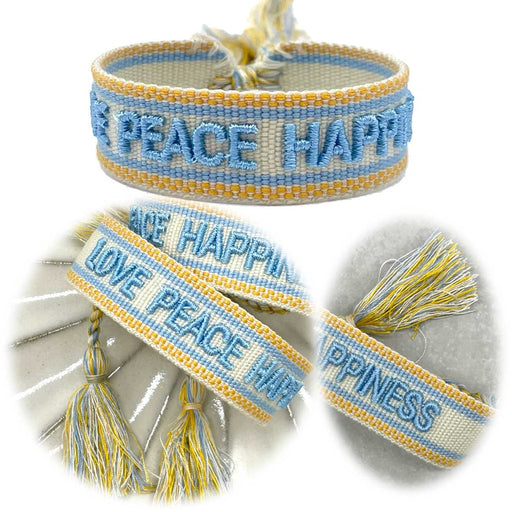KI-generiertes Bild Canvas Statement Armband Love Peace Happiness Quasten besticktes Webarmband
