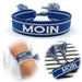 KI-generiertes Bild Canvas Statement Armband Moin Blau Weiß Quasten besticktes Webarmband