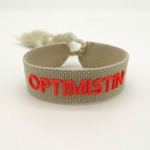 KI-generiertes Bild,Canvas Statement Armband Optimistin Beige Quasten besticktes Webarmband