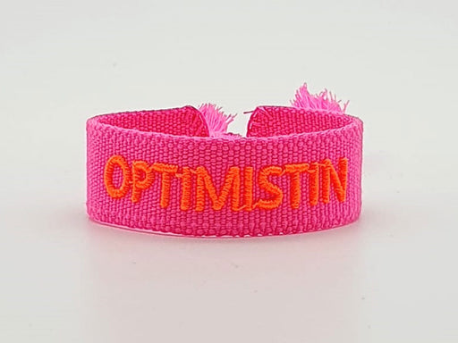 KI-generiertes Bild,Canvas Statement Armband Optimistin Neon Pink Orange Quasten besticktes Webarmband