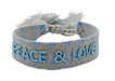 KI-generiertes Bild,Canvas Statement Armband Peace & Love Blau Quasten besticktes Webarmband