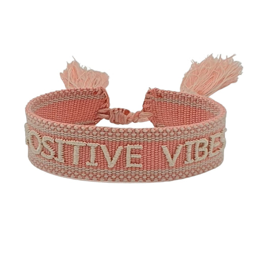 KI-generiertes Bild,Canvas Statement Armband Positive Vibes Rosa Weiß Quasten besticktes Webarmband