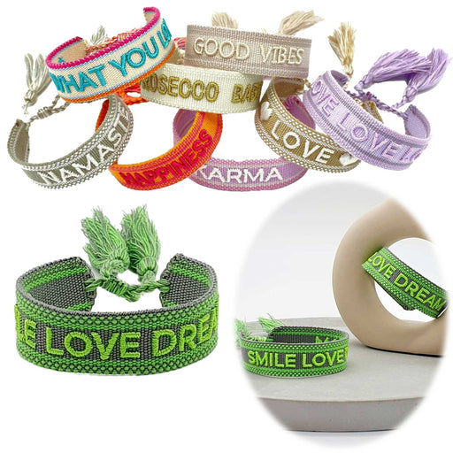 KI-generiertes Bild Canvas Statement Armband Smile Love Dream Quasten besticktes Webarmband