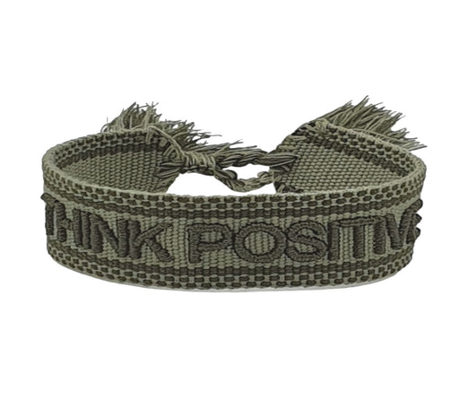 KI-generiertes Bild,Canvas Statement Armband Think Positive Khaki Grün Quasten besticktes Webarmband