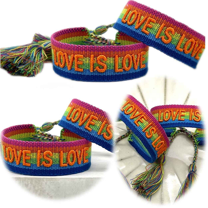 KI-generiertes Bild Canvas Statement Armband Love is Love Regenbogen Quasten besticktes Webarmband