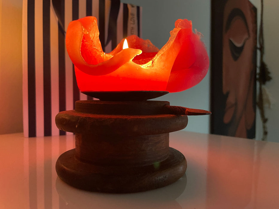 KI-generiertes Bild,Holz Kerzenständer Nähspule 10cm Teak Kerzenhalter für Stumpenkerze