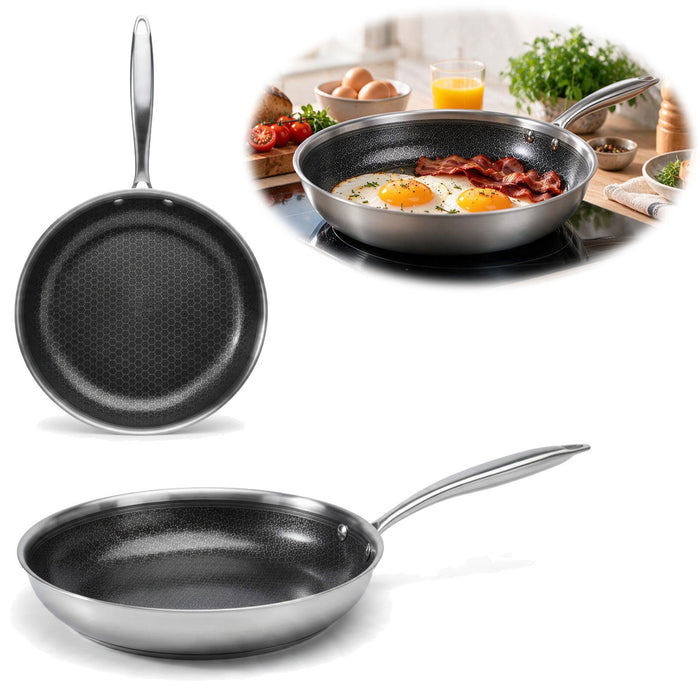 KI-generiertes Bild TRI-PLY Edelstahlpfanne Ø 26cm Wabenstruktur und Antihaftbeschichtung Bratpfanne