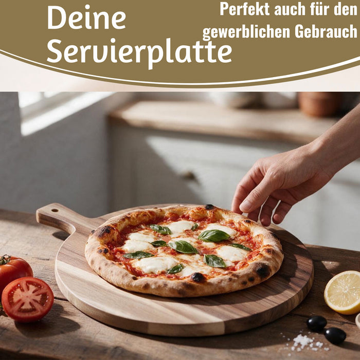 KI-generiertes Bild,Mango Holz Schneidebrett 40cm Griff Rund Vesperbrett Tranchierbrett Massiv
