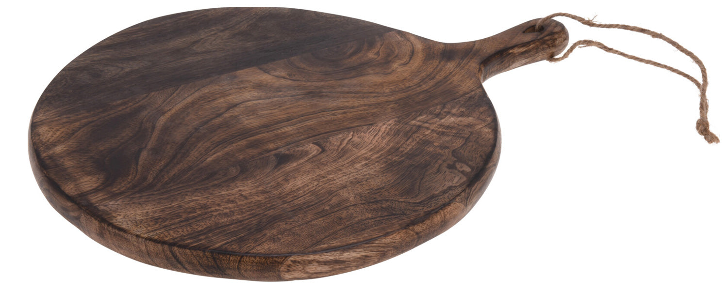 KI-generiertes Bild,Teak Holz Schneidebrett 40cm Griff Rund Vesperbrett Tranchierbrett Massiv