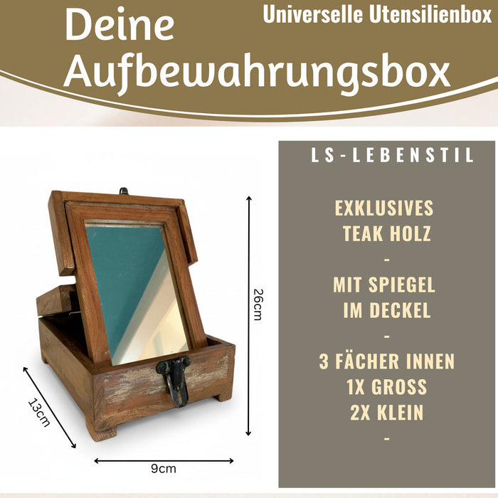 KI-generiertes Bild,Barber Rasierbox Teak Holz 22x13cm Barbier Schmink Utensilien-Box