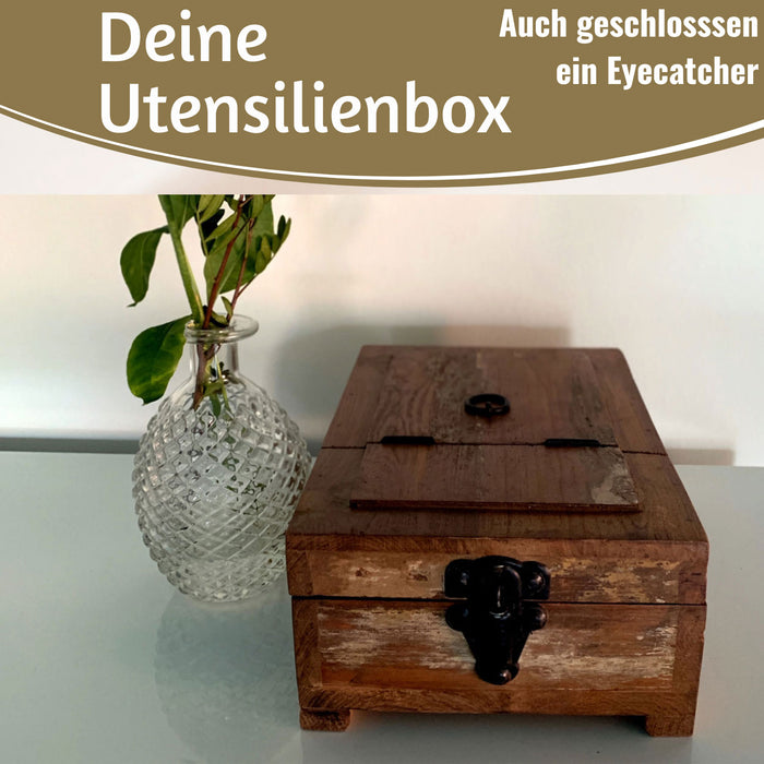 KI-generiertes Bild,Barber Rasierbox Teak Holz 22x13cm Barbier Schmink Utensilien-Box