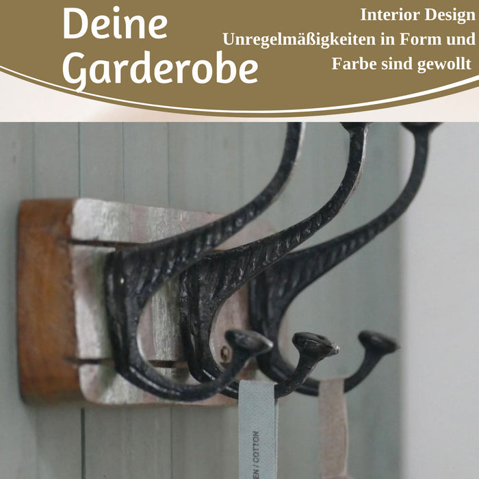 KI-generiertes Bild,Vintage Teak Holz Wandgarderobe 45cm 3/6 Haken Jackenhalter Braun Garderobenleiste
