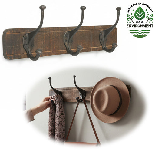 KI-generiertes Bild Vintage Teak Holz Wandgarderobe 45cm 3/6 Haken Jackenhalter Braun Garderobenleiste