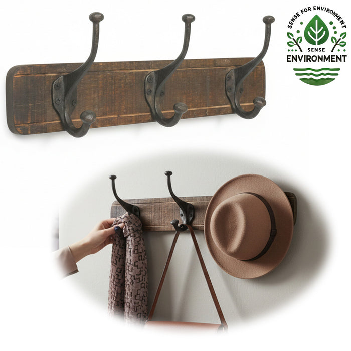 KI-generiertes Bild Vintage Teak Holz Wandgarderobe 45cm 3/6 Haken Jackenhalter Braun Garderobenleiste
