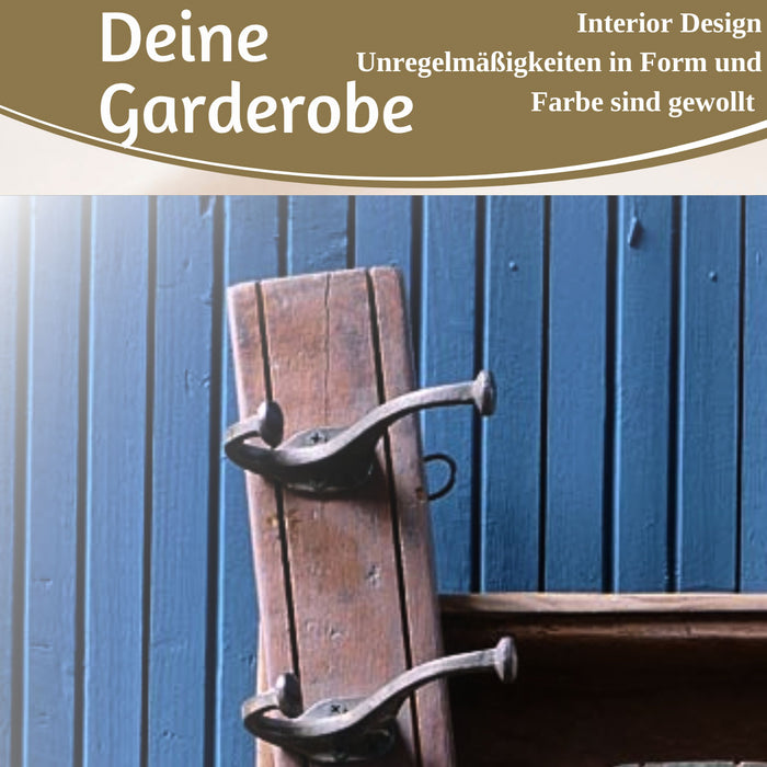 KI-generiertes Bild,Vintage Teak Holz Wandgarderobe 60cm 4/8 Haken Jackenhalter Braun Garderobenleiste