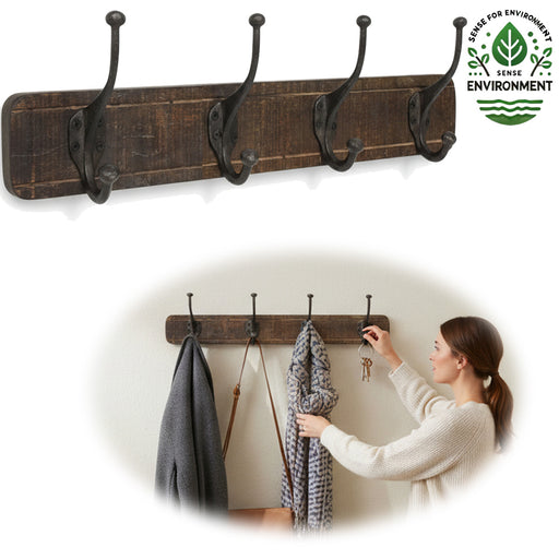 KI-generiertes Bild Vintage Teak Holz Wandgarderobe 60cm 4/8 Haken Jackenhalter Braun Garderobenleiste