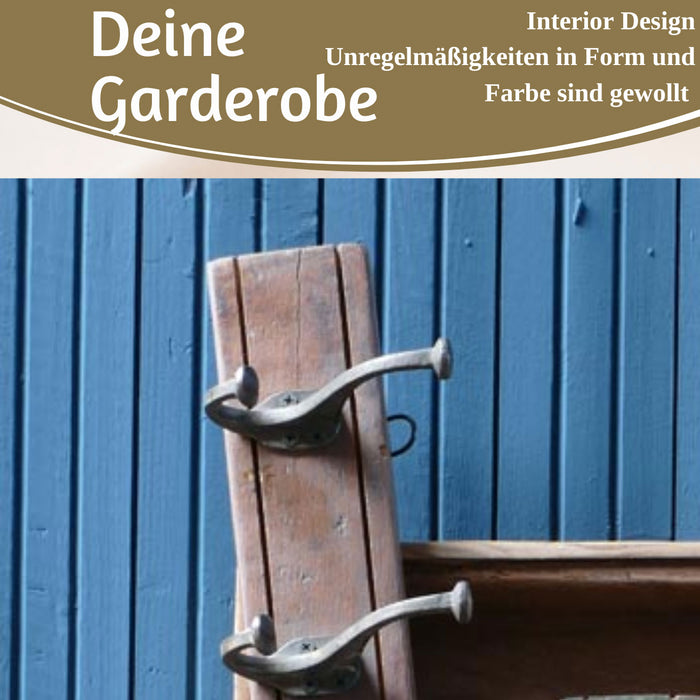 KI-generiertes Bild,Vintage Teak Holz Wandgarderobe 80cm 6/12 Haken Jackenhalter Braun Garderobenleiste