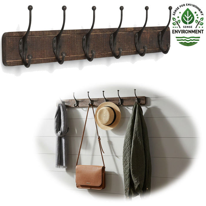 KI-generiertes Bild Vintage Teak Holz Wandgarderobe 80cm 6/12 Haken Jackenhalter Braun Garderobenleiste