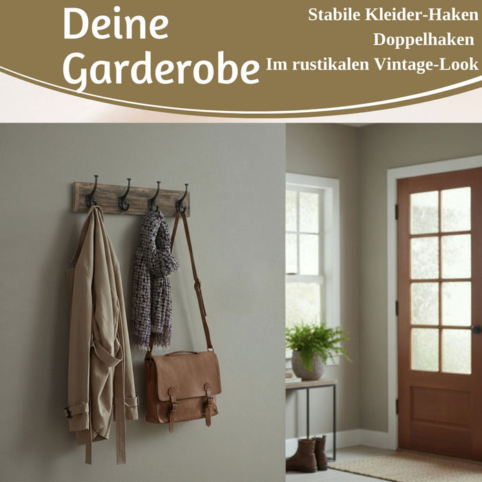 KI-generiertes Bild,Vintage Wandgarderobe Dehli 50cm Teak Holz Braun 4/8 Haken Kleiderhaken