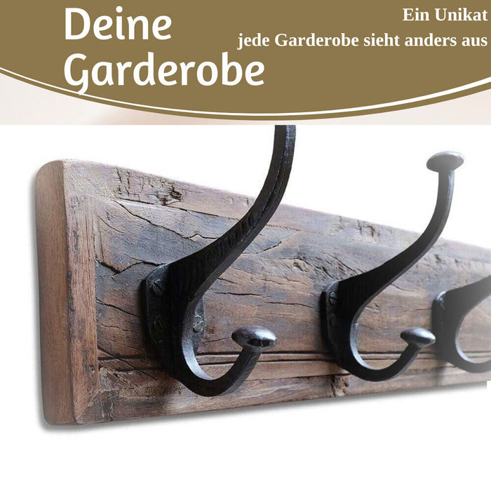 KI-generiertes Bild,Vintage Wandgarderobe Dehli 50cm Teak Holz Braun 4/8 Haken Kleiderhaken