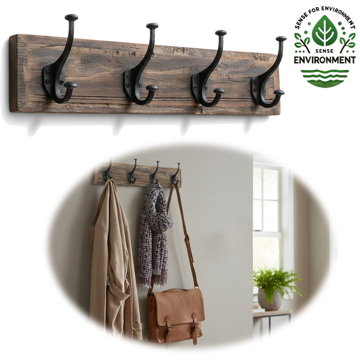 KI-generiertes Bild Vintage Wandgarderobe Dehli 50cm Teak Holz Braun 4/8 Haken Recycelt Kleiderhaken