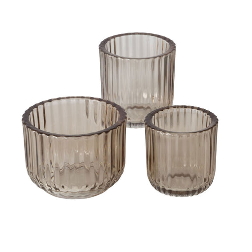 KI-generiertes Bild,3er Set Teelichthalter Glas Retro Beige 7-9cm Teelichtglas Windlicht Kerzenhalter