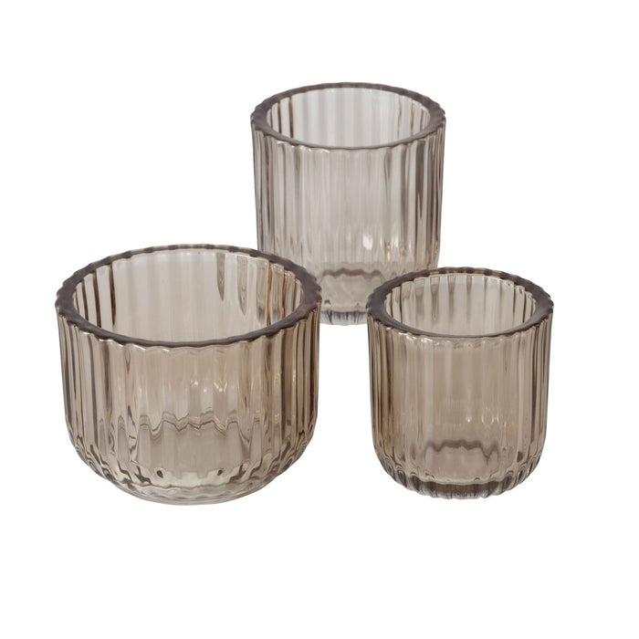 KI-generiertes Bild,3er Set Teelichthalter Glas Retro Beige 7-9cm Teelichtglas Windlicht Kerzenhalter