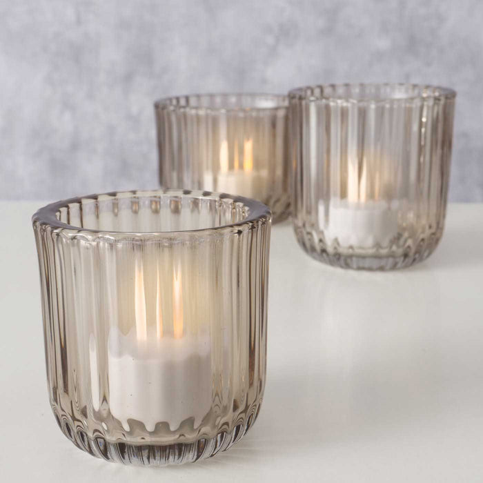 KI-generiertes Bild,3er Set Teelichthalter Glas Retro Beige 7-9cm Teelichtglas Windlicht Kerzenhalter