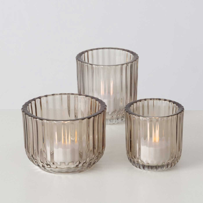 KI-generiertes Bild,3er Set Teelichthalter Glas Retro Beige 7-9cm Teelichtglas Windlicht Kerzenhalter