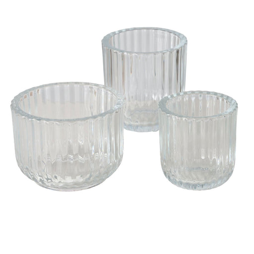 KI-generiertes Bild,3er Set Teelichthalter Glas Retro Klar 7-9cm Teelichtglas Windlicht Kerzenhalter
