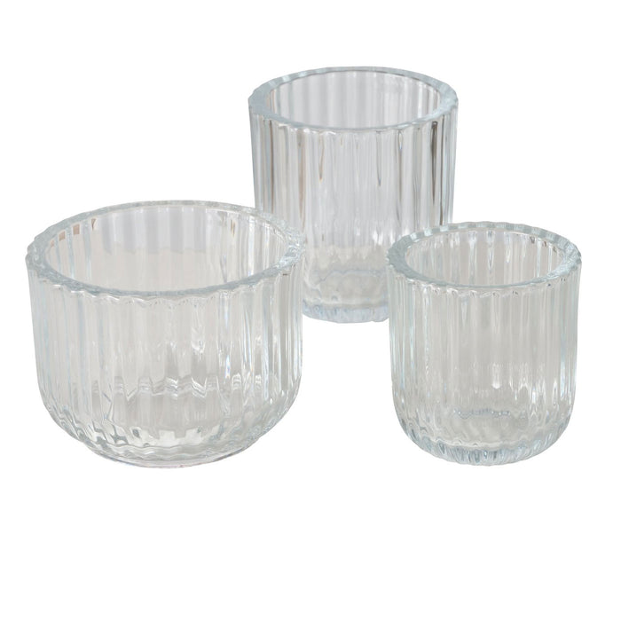 KI-generiertes Bild,3er Set Teelichthalter Glas Retro Klar 7-9cm Teelichtglas Windlicht Kerzenhalter