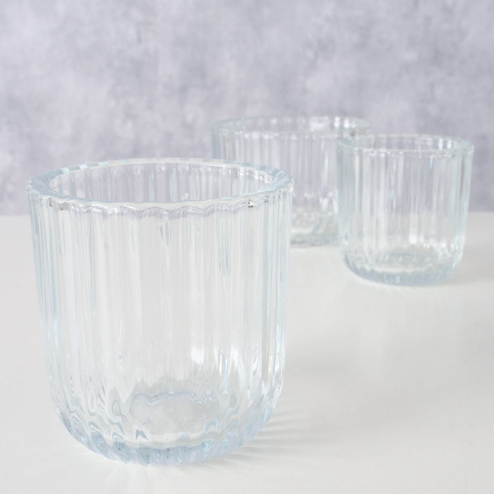 KI-generiertes Bild,3er Set Teelichthalter Glas Retro Klar 7-9cm Teelichtglas Windlicht Kerzenhalter