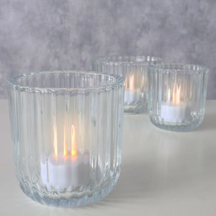 KI-generiertes Bild,3er Set Teelichthalter Glas Retro Klar 7-9cm Teelichtglas Windlicht Kerzenhalter