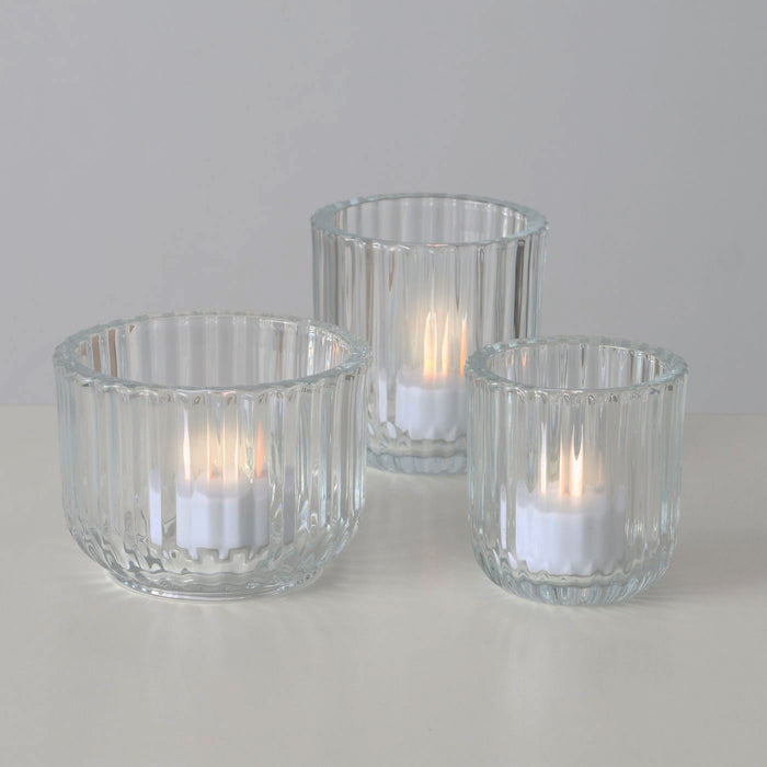KI-generiertes Bild,3er Set Teelichthalter Glas Retro Klar 7-9cm Teelichtglas Windlicht Kerzenhalter
