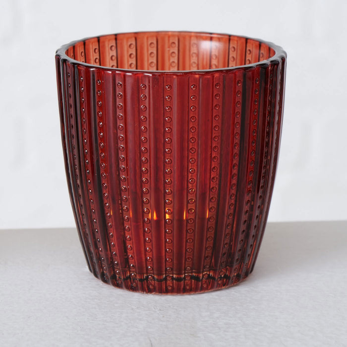 KI-generiertes Bild,4´er Set Glas Teelichthalter Retro Rot-Braun 7cm Teelichtglas Windlicht-Halter