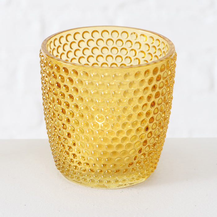 KI-generiertes Bild,4´er Set Glas Teelichthalter Retro Gelb 7cm Teelichtglas Windlicht-Halter