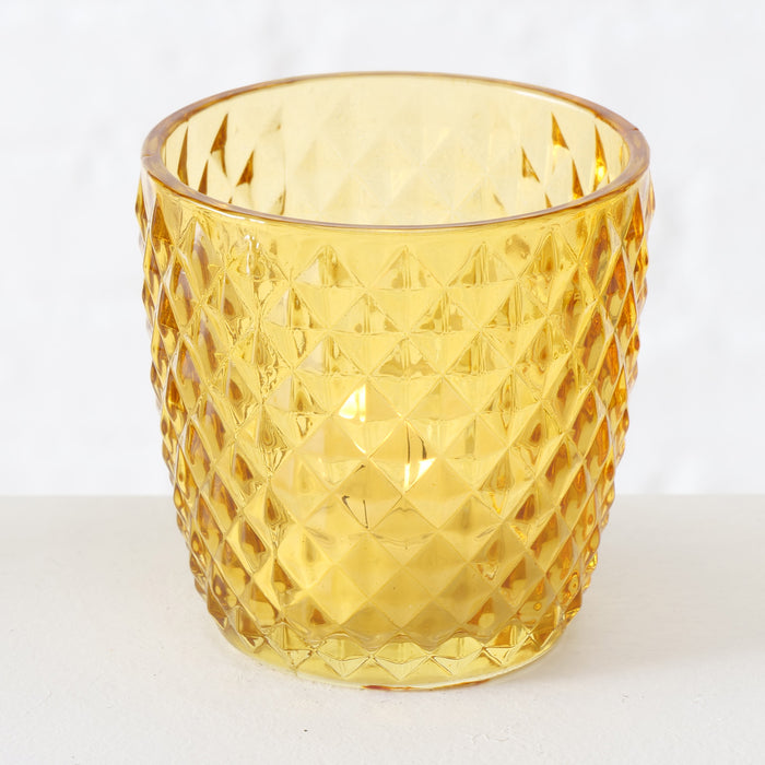 KI-generiertes Bild,4´er Set Glas Teelichthalter Retro Gelb 7cm Teelichtglas Windlicht-Halter