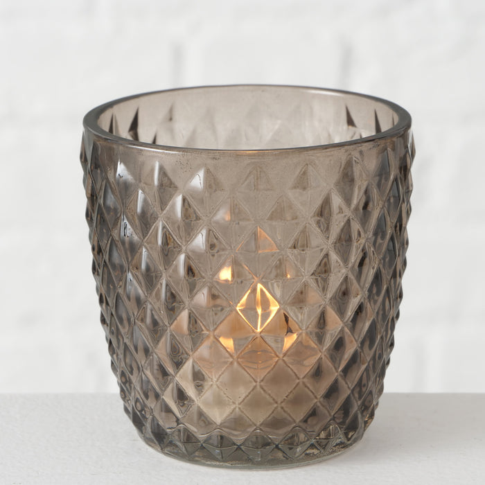 KI-generiertes Bild,4´er Set Glas Teelichthalter Retro Grau 7cm Teelichtglas Windlicht-Halter