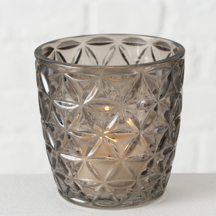 KI-generiertes Bild,4´er Set Glas Teelichthalter Retro Grau 7cm Teelichtglas Windlicht-Halter